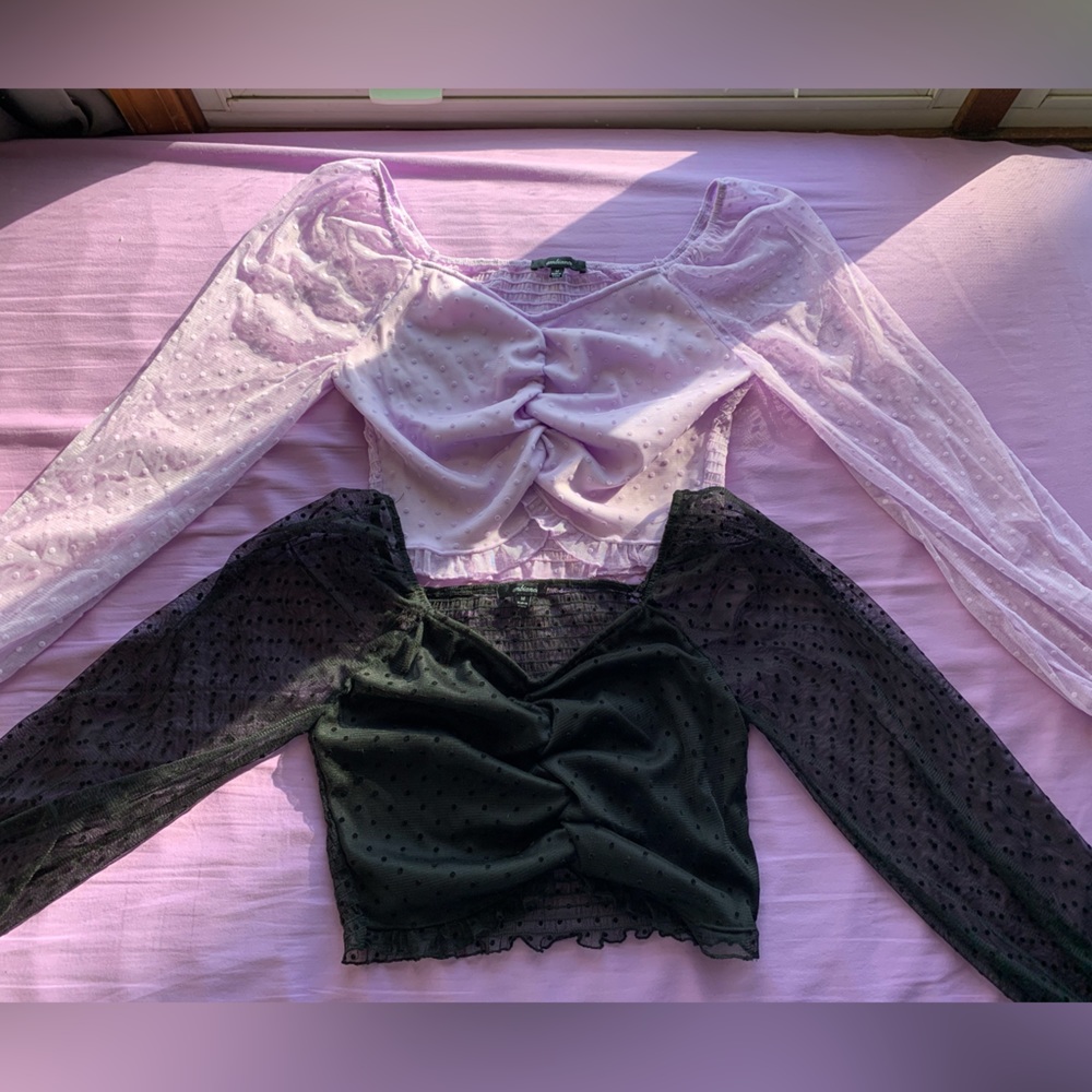 TWO Puff sleeve shirts with mesh overlay